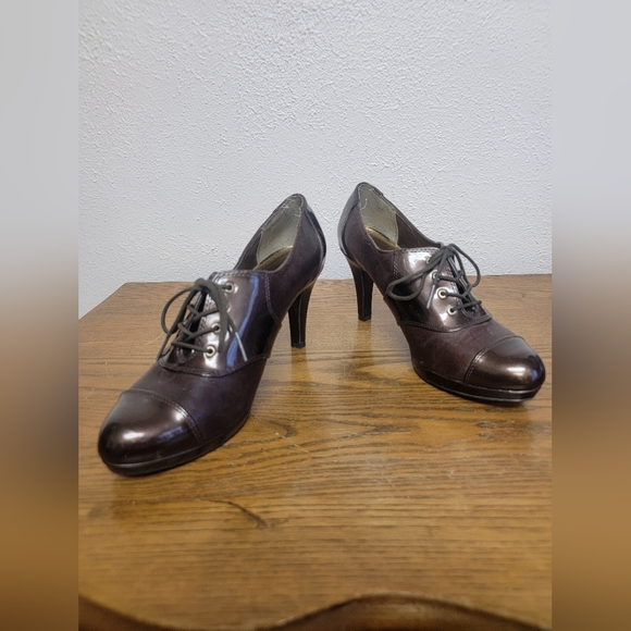 #2 Anne Klein AK Red Brown Round-Toe Oxford Booties with Stiletto Heel 8.5M - Picture 2 of 12